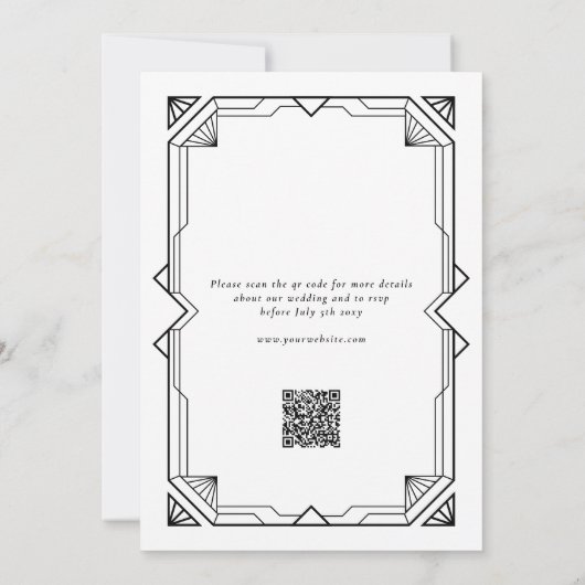 Invitation Editable Elegant Black Art Deco QR RSVP Wedding (Dos)
