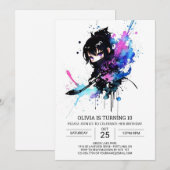 Invitation Editable Elegant Ninja Girl Birthday (Devant / Derrière)