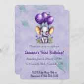 Invitation Editable Elephant Three Balloons and a Butterfly (Devant / Derrière)