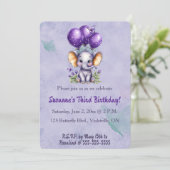Invitation Editable Elephant Three Balloons and a Butterfly (Debout devant)