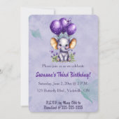 Invitation Editable Elephant Three Balloons and a Butterfly (Devant)