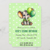 Invitation Editable Elephant with Two Balloons Birthday (Devant / Derrière)