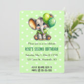 Invitation Editable Elephant with Two Balloons Birthday (Debout devant)