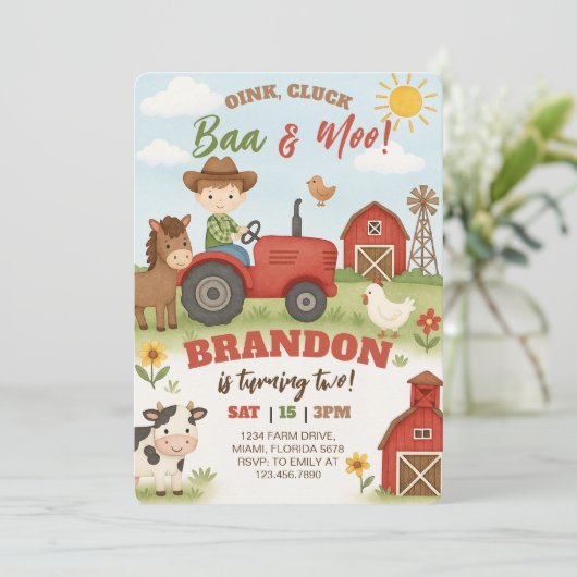 Invitation Editable Farm Animals Birthday  (Debout devant)