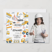 Invitation Editable Fermer la photo Construction de la route (Devant)