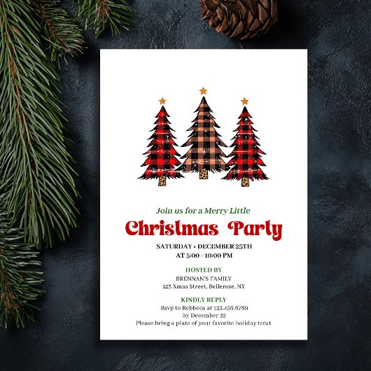 Invitation éditable festive à carreaux rouges et n