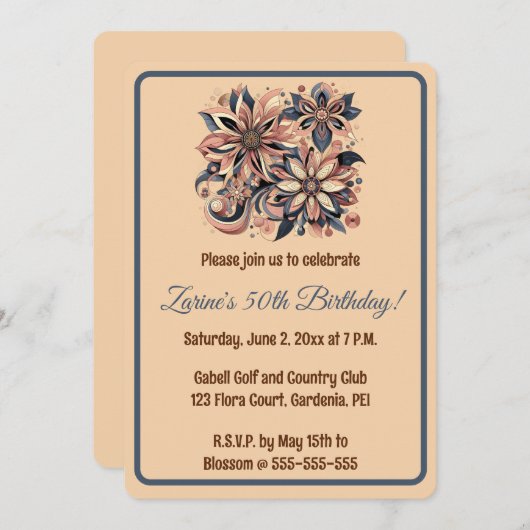 Invitation Editable Flowers and Swirls (Devant / Derrière)