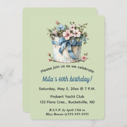 Invitation Editable Flowers in a Bucket  (Devant / Derrière)