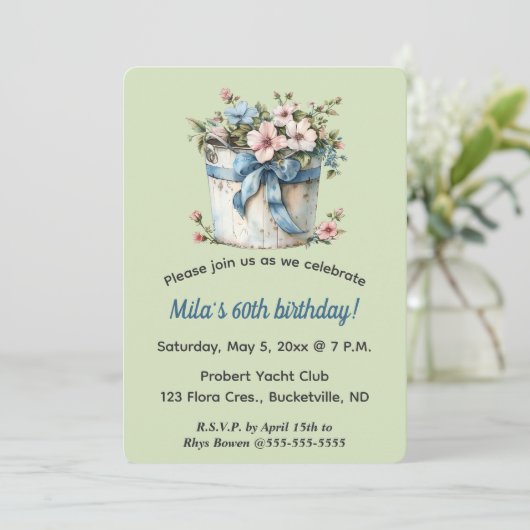 Invitation Editable Flowers in a Bucket  (Debout devant)