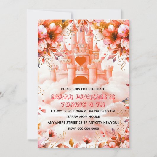 Invitation Editable Four ever une princesse 4e anniversaire I (Devant)