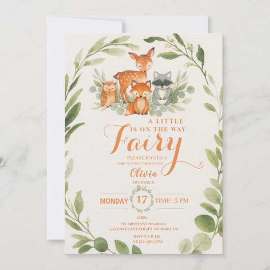 Invitation Editable Gender Neutral Fall Woodland Baby Shower (Devant)
