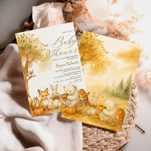 Invitation Editable Gender Neutral Fall Woodland Baby Shower