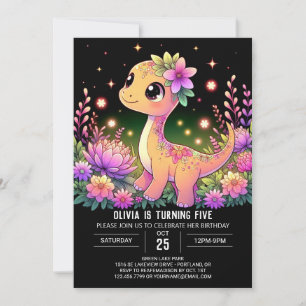Invitation Editable Girl Dinosaur Digital Anniversaire