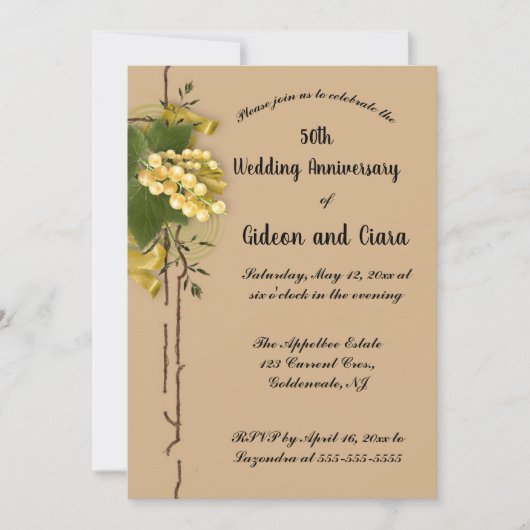 Invitation Editable Gold Currants Ribbon Golden Anniversary (Devant)
