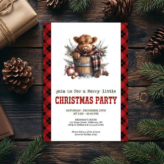 Invitation Editable highland cow Christmas celebration card