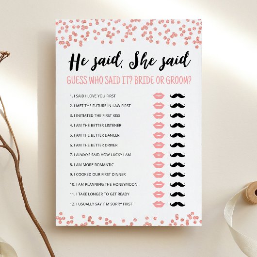 Invitation Editable Il a dit, Elle a dit Fête des mariées jeu