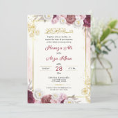 Invitation Editable Islamique Nikkah Rouge Floral Mariage mus (Debout devant)