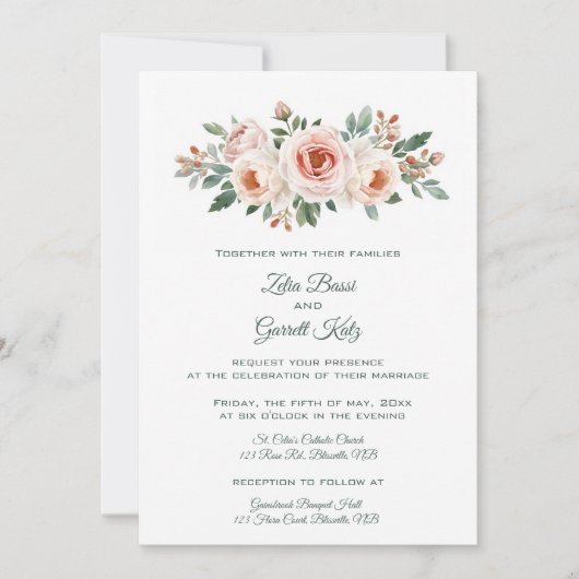 Invitation Editable Light Pink Roses  (Devant)