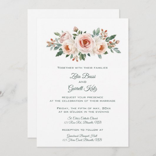 Invitation Editable Light Pink Roses  (Devant / Derrière)