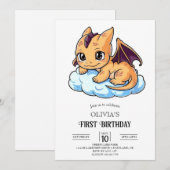 Invitation Editable Little Digital Dragon 1er anniversaire (Devant / Derrière)