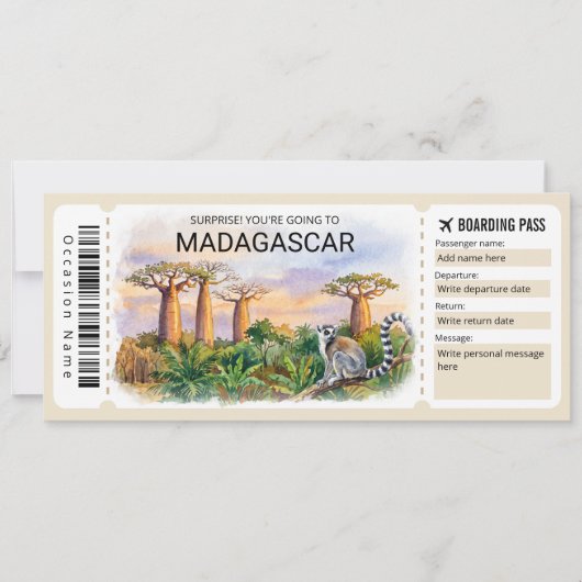 Invitation Editable Madagascar Trip Boarding Pass Ticket (Devant)