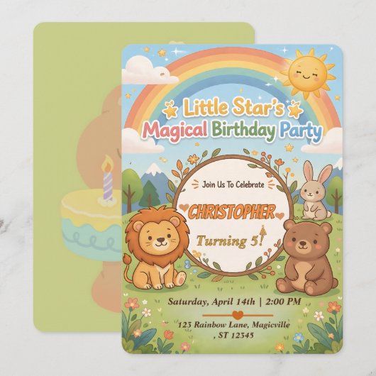 Invitation Editable Magical Forest Animals Birthday Invite (Devant / Derrière)
