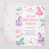 Invitation Editable Magical Unicorn Birthday Card (Devant / Derrière)