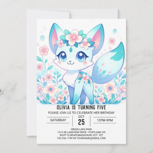 Invitation Editable mignon Fox Digital Anniversaire (Devant)