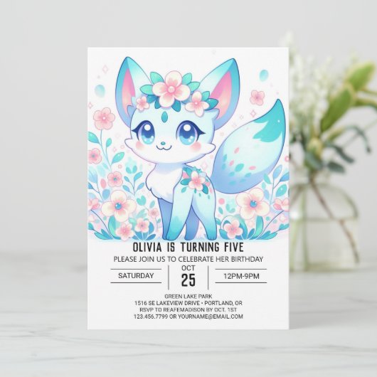Invitation Editable mignon Fox Digital Anniversaire (Debout devant)