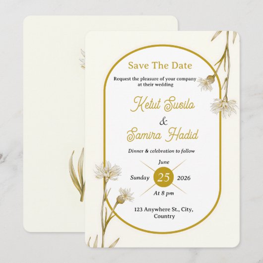 Invitation Editable Minimalist Gold Botanical Wedding Invite (Devant / Derrière)