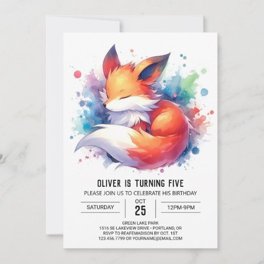 Invitation Editable Modern Fox Anniversaire (Devant)