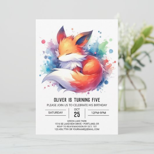Invitation Editable Modern Fox Anniversaire (Debout devant)