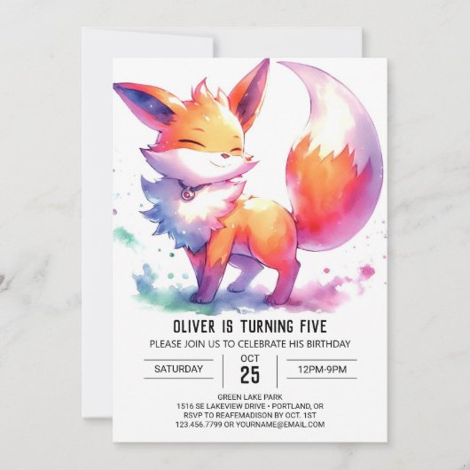 Invitation Editable Modern Fox Anniversaire (Devant)