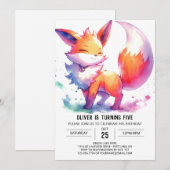 Invitation Editable Modern Fox Anniversaire (Devant / Derrière)