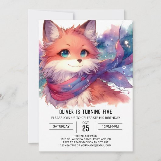 Invitation Editable Modern Fox Anniversaire (Devant)
