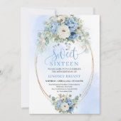 Invitation Éditable numérique Fleur de seize ans bleu poussié (Devant)