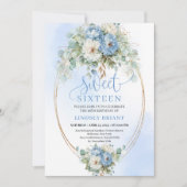 Invitation Éditable numérique Fleurs de seize ans bleu poussi (Devant)