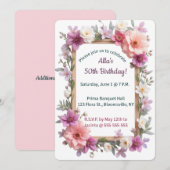 Invitation Editable Pastel Flowers and Leaves Frame (Devant / Derrière)