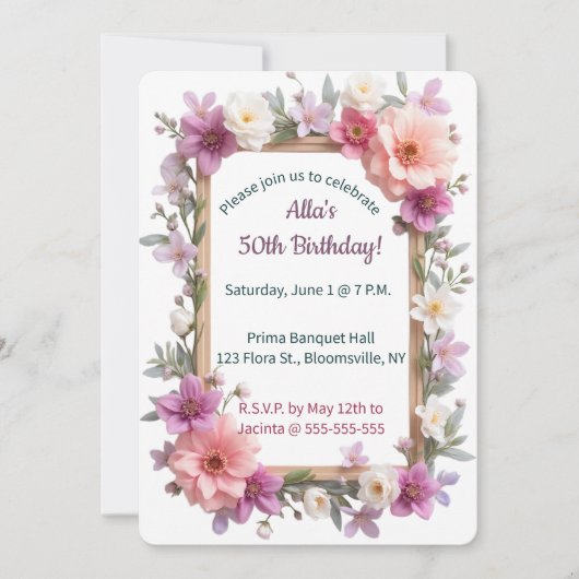 Invitation Editable Pastel Flowers and Leaves Frame (Devant)