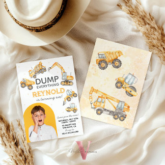 Invitation Editable Photo Dump Trucks Construction Birthday