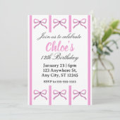Invitation Editable pink bow birthday invite (Debout devant)