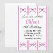 Invitation Editable pink bow birthday invite (Devant / Derrière)