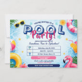 Invitation éditable pour une fête de piscine lumin (Devant)