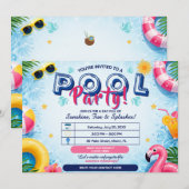 Invitation éditable pour une fête de piscine lumin (Devant / Derrière)