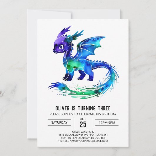 Invitation Editable Purple Dragon Digital Boy Anniversaire (Devant)