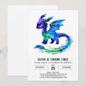 Invitation Editable Purple Dragon Digital Boy Anniversaire (Devant / Derrière)