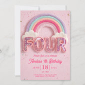 Invitation Editable Rainbow Fourth Birthday Invitation, Pink  (Devant)