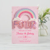 Invitation Editable Rainbow Fourth Birthday Invitation, Pink  (Debout devant)