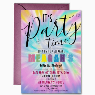 Invitation Editable Rainbow Tie Dye fête d'anniversaire