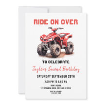 Editable Red ATV Wheeler Bike Anniversaire Invitat